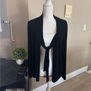 Chico's Top Size 1 Travelers Knit Drape Cardigan Black Open Front Jacket 8-10 M